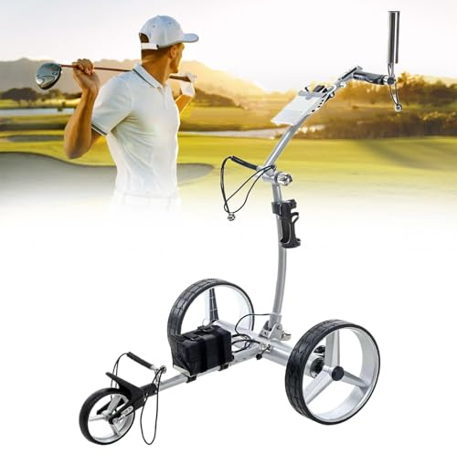ZEEKYFOR Foldable Electric Golf Trolley/Golf Push Cart, Remote Control Golf Bag Cart 3 Wheel, with 24V 10A Lithium Battery & 400W Dual Motor