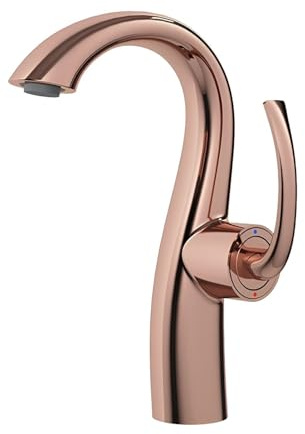 Grifos de baño, grifo de agua fría y caliente for inodoro con doble interruptor, grifo de lavabo de latón de una sola manija for lavabo de 1 orificio, grifo mezclador for lavabo de tocador.(Rose gold)