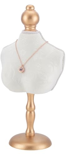 PH PandaHall Présentoir à Colliers en Velours Buste de Bijoux 3D Présentoir de Bijoux Support de Collier Blanc avec Base Robuste Or pour Décoration Exposition Magasin Détail Boutique, 35cm de Hauteur