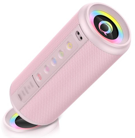 Cassa Bluetooth Portatile Potente 20W, Altoparlante bluetooth 5.4 con 3 modalità EQ, 20Ore di Autonomia, Luci RGB, IP7 Impermeabile Speaker Supporto TWS, Micro-Con, AUX/TF Card per Esterno Festa Rosa