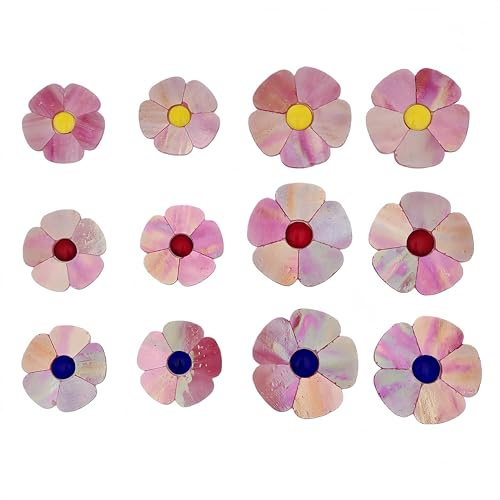YOZIEMQ Glasblumen-Mosaikfliesen, 12 Stück Buntglas-Blumenmosaik-Stücke für Haus- und Gartendekoration, geeignet für DIY-Handwerke und Kunstprojekte. (Schillerndes Rosa)
