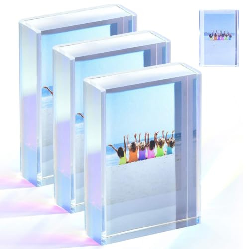 Acryl Bilderrahmen Mini Fotorahmen für 2x3zoll Instax Mini Fotos, 3 Stück irisierend Fotorahmen Polaroid Rahmen für Schreibtisch Dekoration, Kleine Bilderrahmen Sofortbild für Fujifilm, Polaroid Film