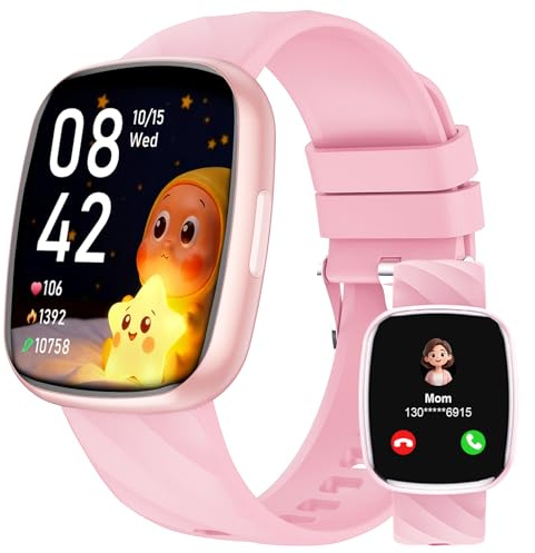 Alutoria Montre Connectée Enfants-Montre connectée pour Fille Garçon ado-IP68 étanche Montre Sport Enfant avec Réveil Pedometer Moniteur Sommei Jeux étanche Les 4-13 Ans Smartwatch Enfant Rose