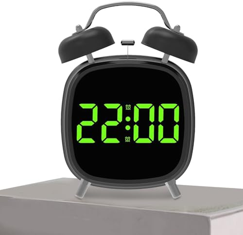 Reloj despertador fuerte con campana bimetálica: dispositivo de tiempo digital extra ruidoso, pantalla LED clara, de alarma intensos, práctica función de repetición, dispositivo inalámbrico que