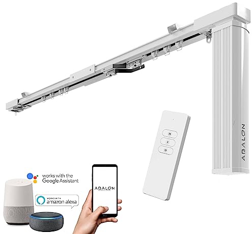 ABALON Rail à Rideaux Motorisé, Moteur Wi-Fi Compatible avec Alexa, Google Home et l'application mobile Tuya Smart, Télécommande, Largeur jusqu'à 4 mètres, Blanc