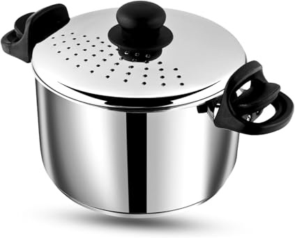 Nobel Stainless Steel Pasta, Rice Pot with Strainer lid - 4 Litre, SAS Bottom Rice Steamer Cooker, Noodles, Veggies Boiler Pot with Locking Handles, Induction Base| Double Boiler -2 Year Warranty