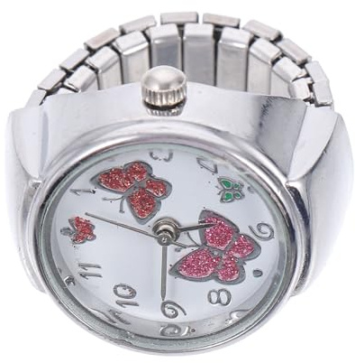 iplusmile Schmetterlings Fingeruhr aus Metall in Silber mit Großen Zahlen | Dekorative Ringuhr, Zartes Schmetterlingsdesign, Schlicht und Lieblich Gestaltet