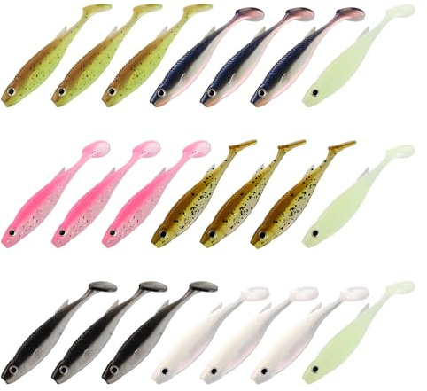 21 Stück Fishing Gummifische Set 7.5cm, 2.6g Zander-Angeln-Softbait Angelköder, Kunstköder Wobbler Set Angelzubehör, Angel köder für Süß und Salzwasser, Raubfisch, Angeln Geschenk