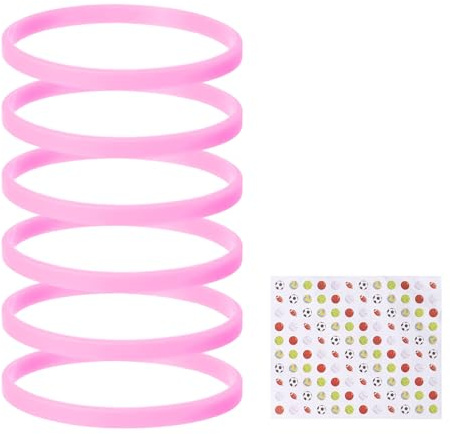 YELARXI Silicone Bracelets, Dia 14-19cm Solid Color Rubber Wristbands, Blank Stretch Bands with Sports Stickers 6 Pcs & Pink -Fitting For(Basketball/Men/Women/Party/Sports Train)