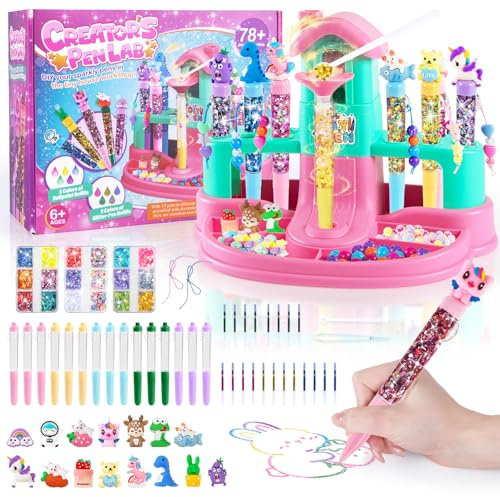 Kazzley 78+ PCS Fabrica de Boligrafos Forma de Casa, Manualidades Niñas 6 7 8 9 10 12 años, Kit de Creación de Bolígrafos Personalizables, Juguetes Regalos para Niños y Niñas en Comunión y Navidad