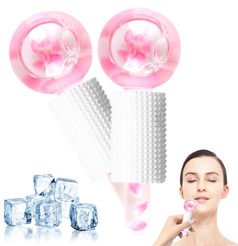 Rullo di Ghiaccio Facciale, GeeRic Palla Rullo di Ghiaccio per Occhi/Viso Massaggiatori di Pelle Apparecchi a Tonificare Viso Serrare Tonificare Pelle Alleviare Gonfiore Riduci i Pori (Petali Rosa)