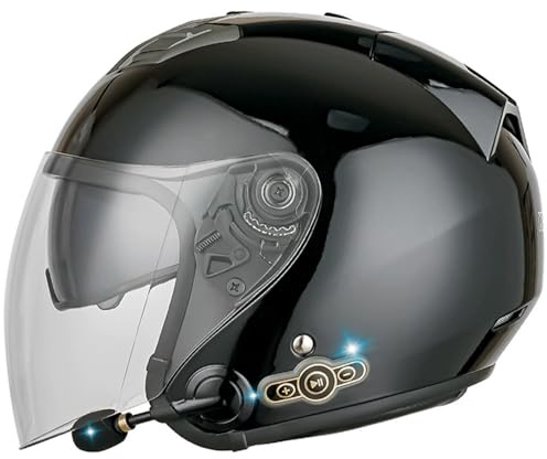 Retro Bluetooth Jet MotorradHelm DOTECE-Zulassung 3/4 Moped Halbschale Motorradhelm Jethelm Roller Helm Mit Doppelvisier Offenem Bluetooth Scooter Helm für Herren Damen 3,XXL=63~64CM