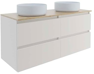 Baikal Mueble de Baño Mel. Mueble MONTADO. 140cm Blanco 4 Cajones Suspendido con Lavabo sobre Encimera. Armario de Baño. Incluye Lavabo Ceramico