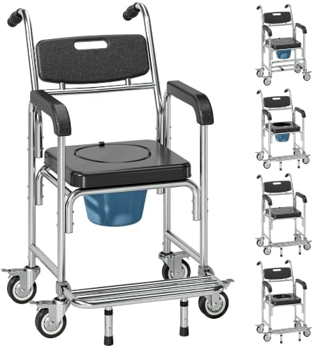 HOMCOM 3 en 1 silla inodoro ducha con ruedas, negro