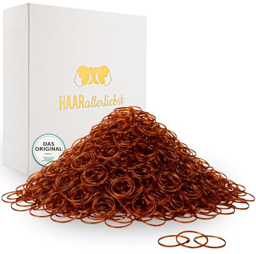 HAARallerliebst Haargummis klein – 250 Mini Haargummi (braun, 1 cm) – Dünne Gummibänder für Haare und Bart – Kleine Haargummis inkl. Schachtel weiss
