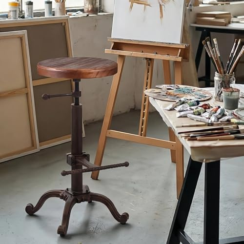 Topower Industrial Retro Vintage Farm Wooden Tractor Stool Kitchen Swivel Height Adjustable Bar Stool (Copper)