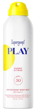 Supergoop! PLAY Antioxidant Body Mist w/Vitamin C - 6 fl oz - SPF 50 PA++++ Broad Spectrum Sunscreen - Body Spray - Great for Active Days - Sunny Citrus
