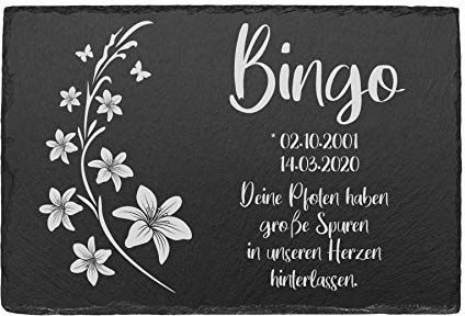 Grabstein Tiergrabstein Schiefer Hund Katze personalisiert Gedenktext Lilie | Gedenkstein für Hunde und Katzen, Tiergrabstein, Erinnerung, Andenken an Haustier, Grabschmuck