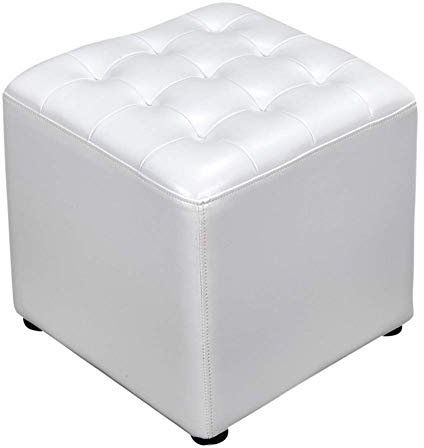 XBSLJ Fußhocker, Leder, gepolstert, Würfel, Ottoman, Sitzwürfel, Fußhocker, Massivholz, quadratisch, Leder, Wohnzimmer, Couchtisch, kleine Bank, weiß, 40 x 40 x 35 cm