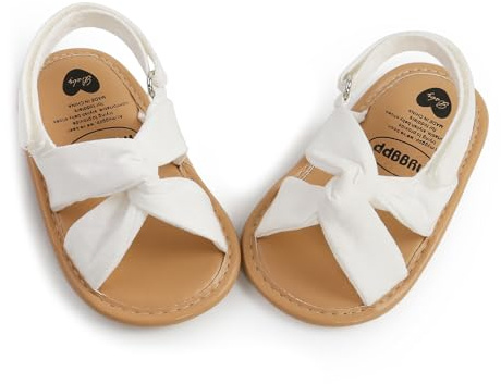 Miamooi Infant Baby Girls Boys Sandals Summer Bowknot Crib Shoes Toddler Pu Leather Flower Soft Rubber Sole Dress Flats First Walker Shoes