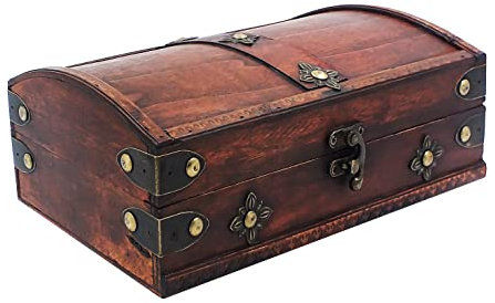 Scrigno legno bauletto legno portaoggetti | bauletto legno | scrigno tesoro pirati multiuso per tutta la famiglia | 25 x 15 x 9 cm