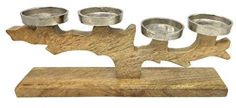 DARO DEKO Kerzenhalter aus Holz und Metall 16 x 41cm braun Silber