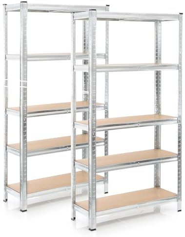 WilTec Étagère Charges Lourdes Jeu de 2 Galvanisée 180x90x40cm 875kg Rayonnage emboîtable 5 Niveaux