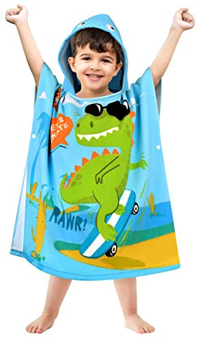 BTNEEU Toalla Infantil con Capucha Dinosaurio Toalla de Playa con Capucha Niña Toalla Poncho Niño Súper Absorbente Albornoz con Capucha Bebe Poncho Toalla Surf para Infantil de 2 a 6 Años