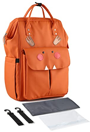SONARIN Élégant Grande Capacité Sacs à Dos à Langer pour Bébé,Sacs à Langer Multifonction Imperméable Sac à Couches de Voyage avec Matelas à Langer & Crochets de Poussette(Orange)