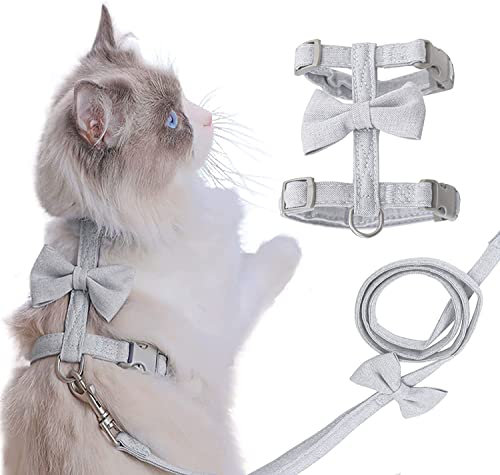 Katzen-Leine, Katzengeschirr, ausbruchsicher, Ddzmz, weiches Netzgewebe, atmungsaktiv, verstellbar, Katzenweste, Haustiergeschirr, zum Spazierengehen, Grau, Kaninchen, Frettchen (1 Stück)