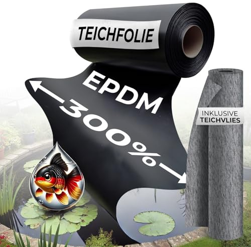Black Forest Pond Shop EPDM Teichfolie 1 mm, Teichfolie 9 x 6 m mit Vlies 300g/m² - für Teich Gartenteich Zierteich - Teichfolie 9 x 6 m