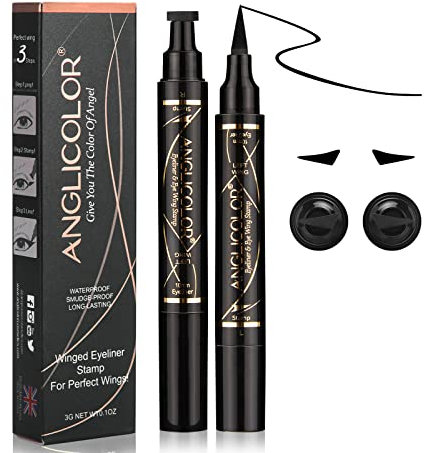 Anglicolor 2PCS Eyeliner Stamp Set - Wing Cat Eye Stamp - Black Eyeliner Pen,Waterproof Long Lasting Liquid Eye Liner,Winged Eyeliner Pencil Easy to Use (01)