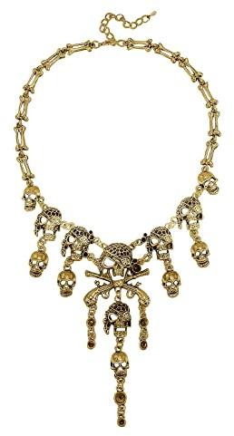 Halloween Skull Necklace Demon Neck Chain Personality Exaggerated Multilayer Skeleton Head Pendant Jewellery for Women Men Gothic Biker Punk Choker Cool Rock Hip Hop Costume Accessory Pirate Cosplay