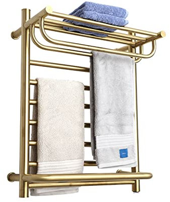 WRJAHCG Toallero EléCtrico,Toallero EléCtrico con Termostato ElectróNico Radiador Toallero EléCtrico Bajo Consumo Secatoallas Electrico Pared,Oro,Hardwired
