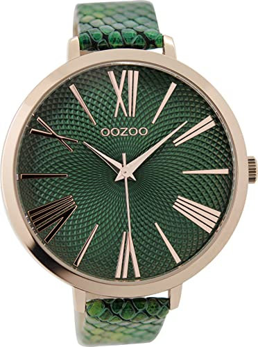 Oozoo Damenuhr mit Snake Look Lederband 48 MM Rosegoldfarben/Grün/Snake C9216
