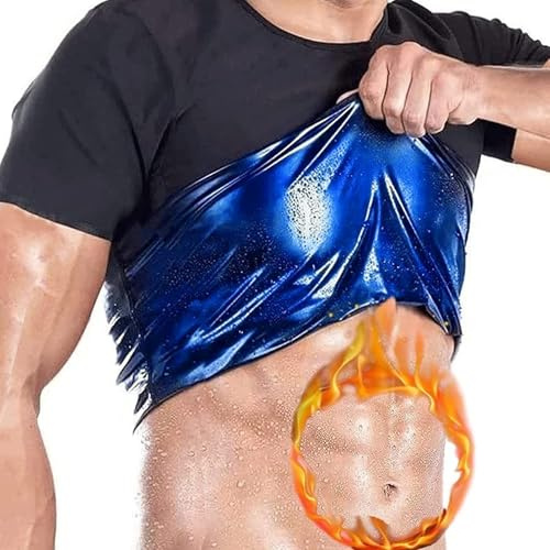 Men Sauna T Shirts Sweat Sauna Suit Body Shaper Sweat Vest Heat Trapping Tank Tops Waist Trainer Slimming for Weight Loss Workout Suit Neoprene Training Jackets Clothes Exercise Fitness Short Sleeve