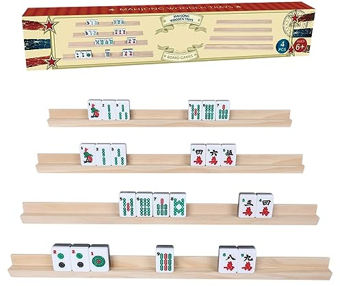 GOTHINK Mahjong-Fliesen-Tabletts aus Holz, 4 Stück, Upgrade Ihr Mahjong-Spiel, Regale für Mahjong, mexikanischen Zug, Dominosteine und mehr (nur Racks)