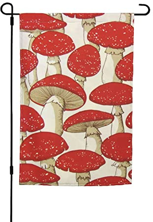 Drapeau de jardin décoratif rouge et blanc champignon 30,5 x 45,7 cm
