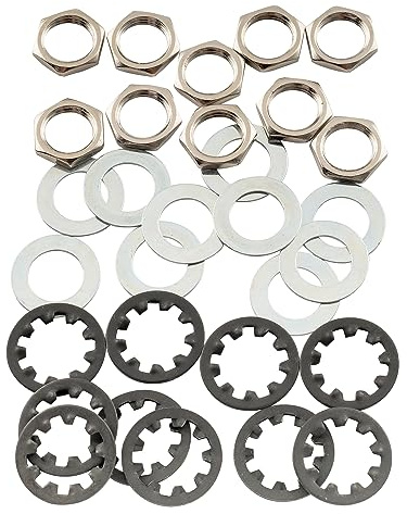 Musiclily Pro 3/8 Potis Unterlegscheibe und Zahnscheibe Nickel 10er Set | Stahl,für USA Gewinde CTS Potis und Switchcraft Klinkenbuchsen