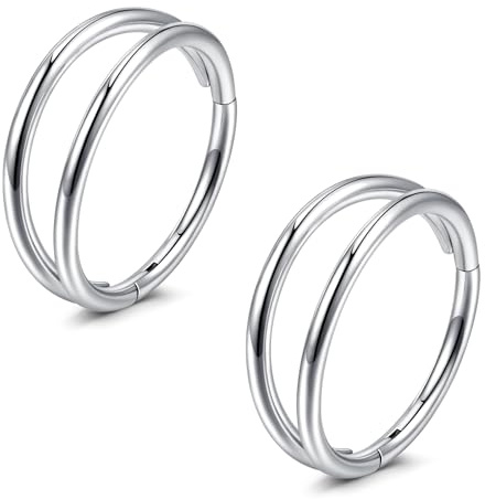 JFORYOU 2Stk 16G/18G/20G Helix Piercings Nasenpiercing Ring Chirurgenstahl 6mm 8mm 10mm Double Hoop Hinged Clicker Septum Knorpel Conch Daith Tragus Rook Piercing Schmuck Gold Silber für Frauen Männer