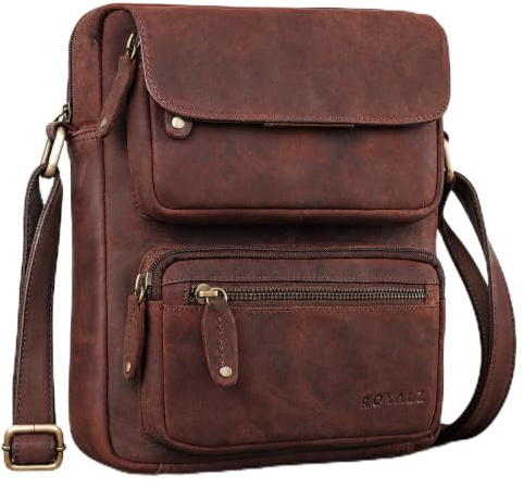 ROYALZ Florida Schultertasche Herren Klein Leder Vintage Look Kleine Umhängetasche Männer mini Messenger Bag Ledertasche;Farbe:Schwarz