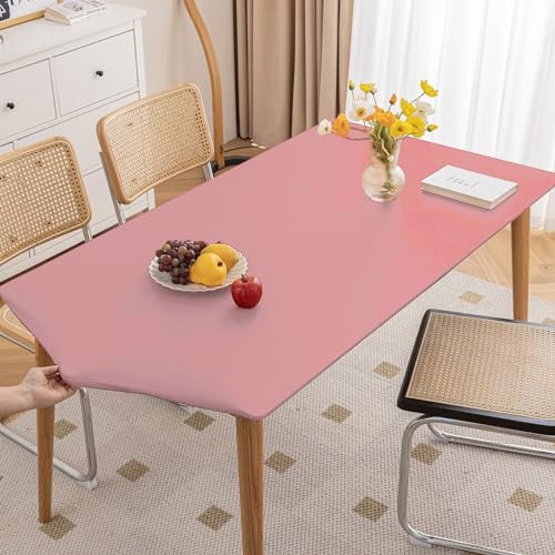 Cozomiz PU-Leder Elastische Tischdecke Gartentischdecke Rechteckig Tischdecke wasserdichte rutschfeste Abwischbar Schmutzabweisend Tischdecke 90x140cm Pink