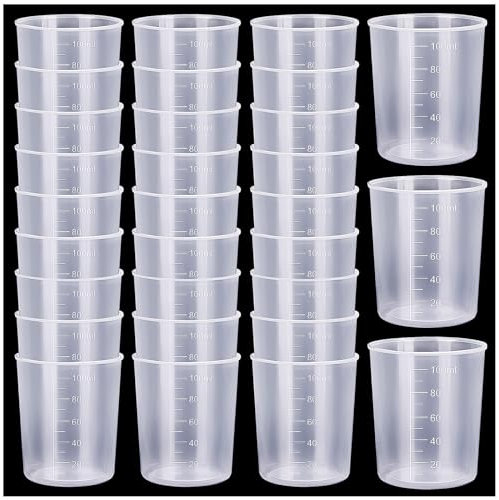 30 Pcs 100ml Plastic Mixing Cups, Resin Measuring Cups, Epoxy Mixing Cup, Paint Measuring Cup for Resin, Transparent Scale for Mix Paint