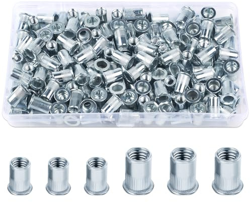 Jeboler Nietmuttern M6 M8, 100Stk Blindnietmuttern M8 M6 Set Verzinkt Stahl | Flachkopf Gewindenieten,Hülsenmutter Nutsert Gewindehülse Einziehmuttern für Metallplatten Rohre Möbel Elektrogeräte Autos