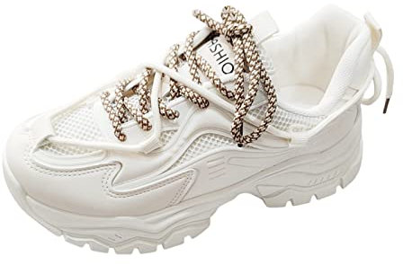 Woaikeyu Baskets Femmes Chaussures de Sport décontractées à Semelle épaisse en Cuir à Mailles Respirantes pour Dames Chaussure #526 (Z1-White, 38)