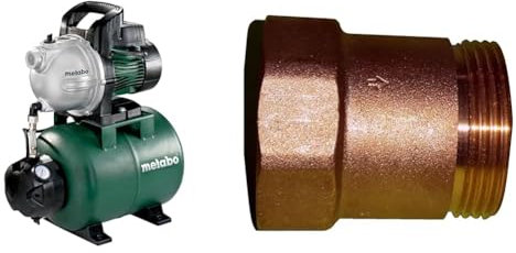 Metabo Hauswasserwerk HWW 4000/25 G (600971000) Karton, Nennaufnahmeleistung: 1100 W, Max. Fördermenge: 4000 l/h, Max. Förderhöhe: 46 m & Rückschlagventil Messing 1 (628803000)