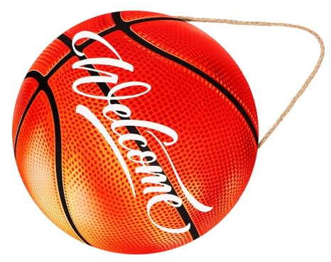 Yardenfun Hanging Welcome Sign for Basketball Fans Rustic Front Door Decor for Home Cafe Restaurant Lightweight and Easy to Install Basketball-themed Wall Plaque