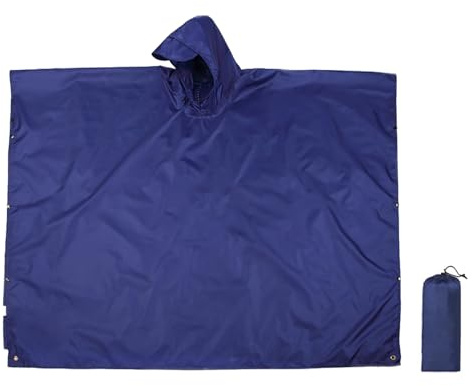 BDSHUNBF Poncho Pluie Imperméable avec Capuche, Multifonctions 3 en 1, Poncho/Tapis de Camping/Ombre de Camping, Unisexe, Réutilisable, Cape de Pluie pour Moto/vélo, Bleu