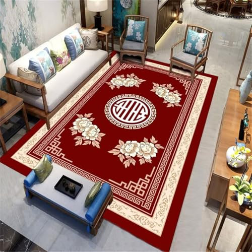 DJHWWD Teppiche Groß Für Wohnzimmer Rugs Washable Waschbarer dekorativer Wohnzimmerteppich mit Vintage-Blumenmuster 70x140CM Rot Kinderteppich