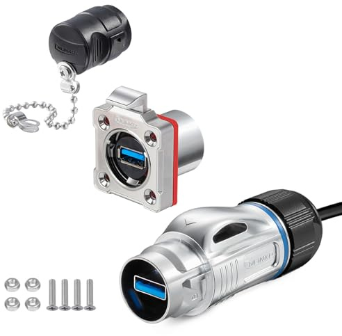 CNLINKO BD-24 Connettori USB 3.0, Spina maschio con cavo da 20 pollici | Presa metallica, tipo A femmina, impermeabile IP68, connettore di segnale M24 (Set USB 3.0)
